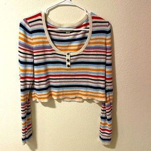 Cropped ribbed stripe sweater